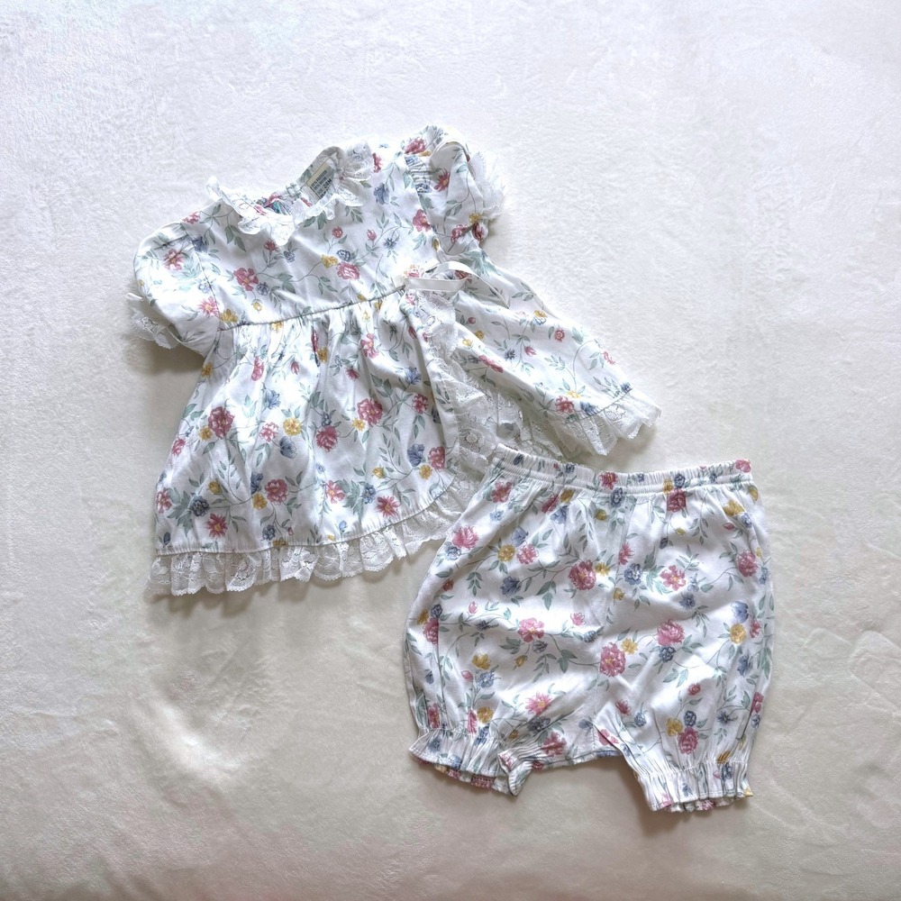 Little Lindsey Vintage Floral Babydoll Top & Bloomers Set Baby 24M Lace Trim